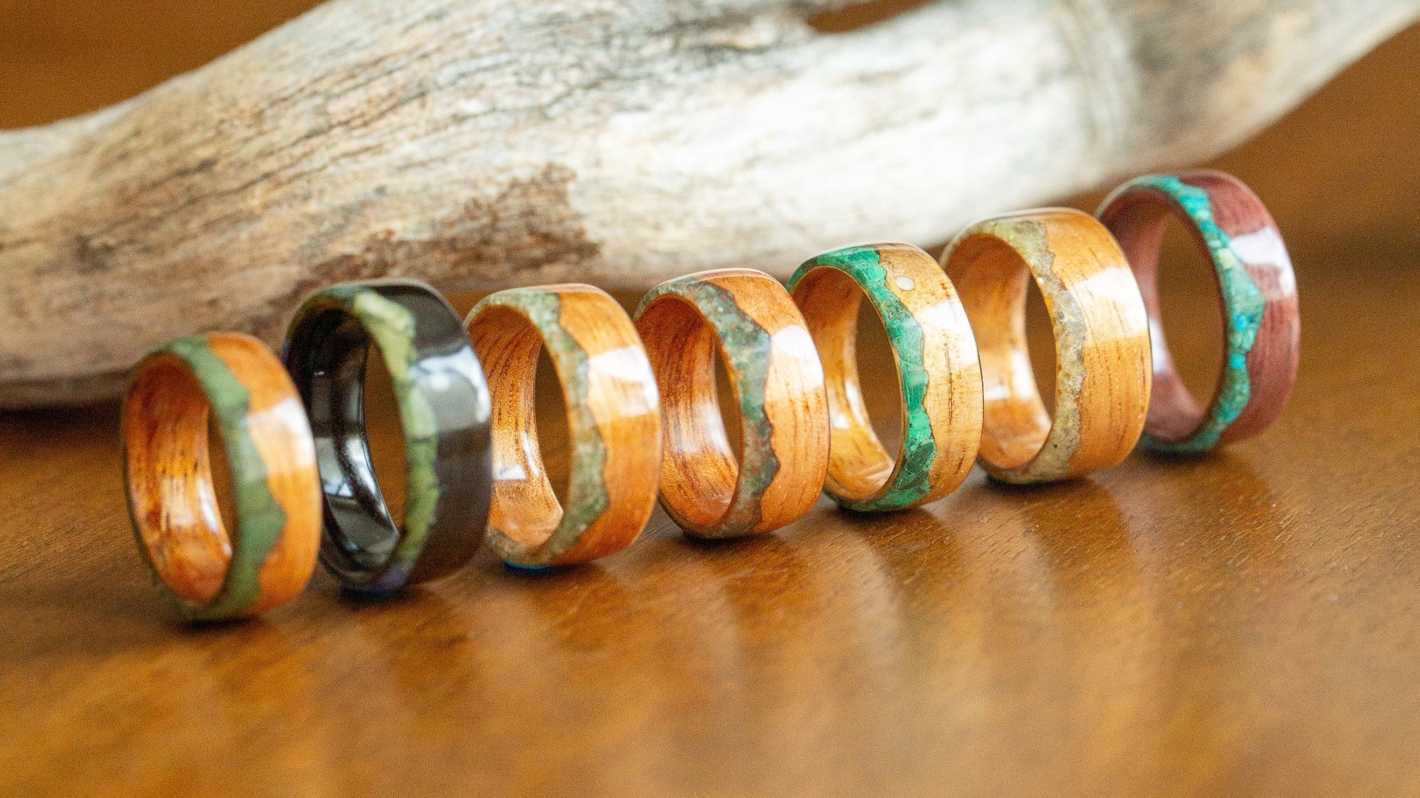 Malachite rings stacked