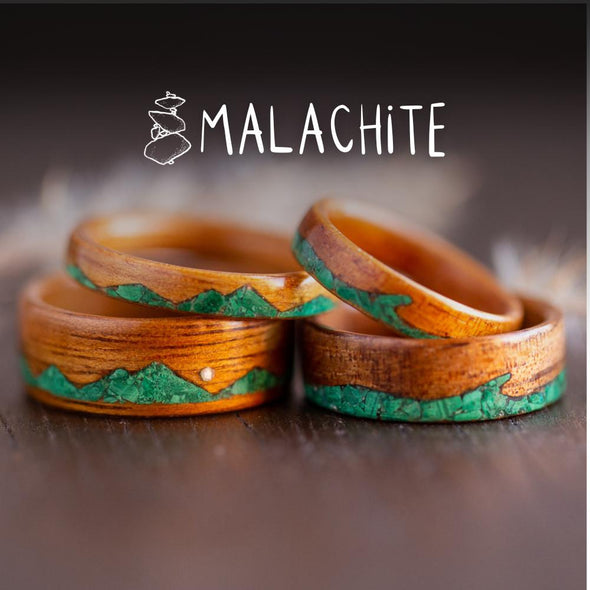 malachite inlay wooden rings