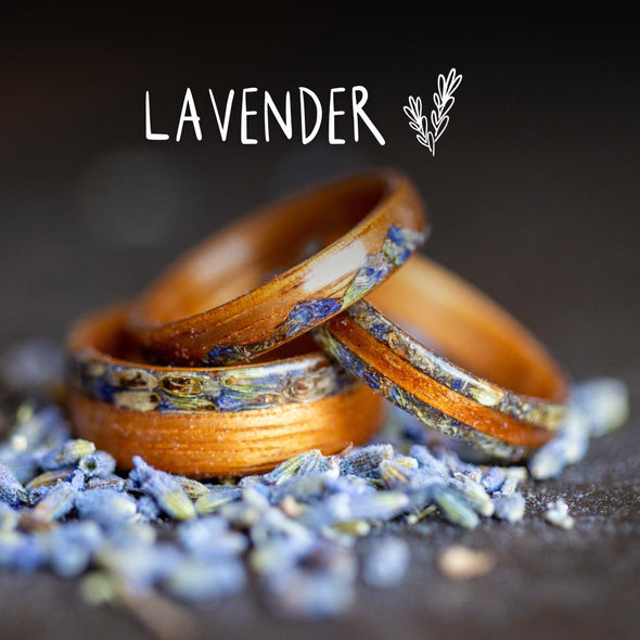 wooden rings with Lavender inlay
