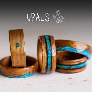 wooden rings with opal