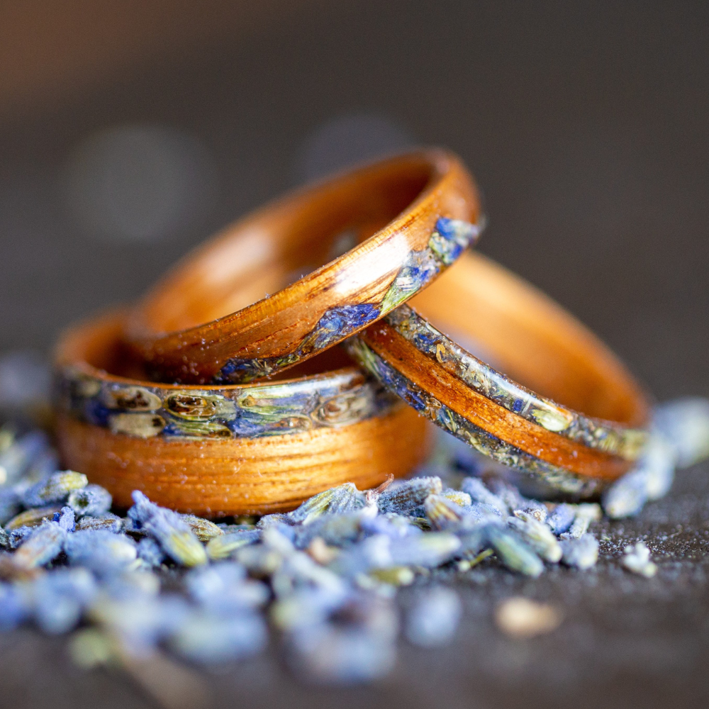 wooden rings with Lavender inlay