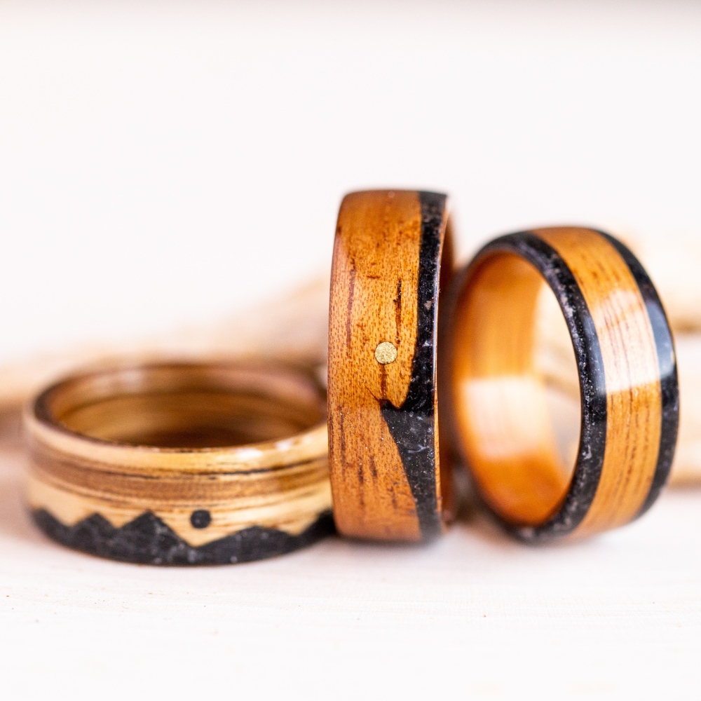 wooden ring with tourmaline inlay