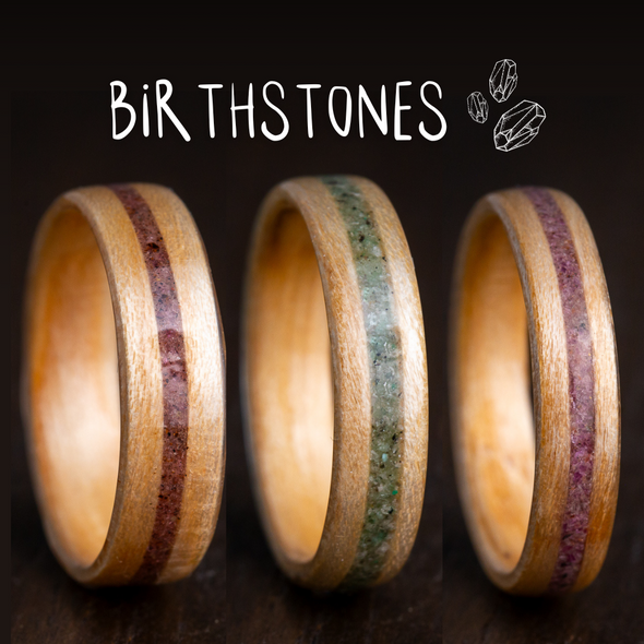 Wooden Ring with Birthstone 