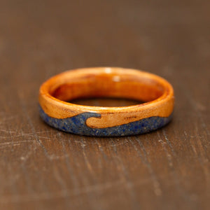Wooden ring with lapis lazuli stone inlay