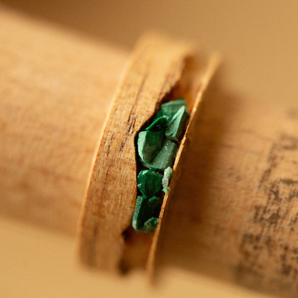 koa wood ring ring with green stone