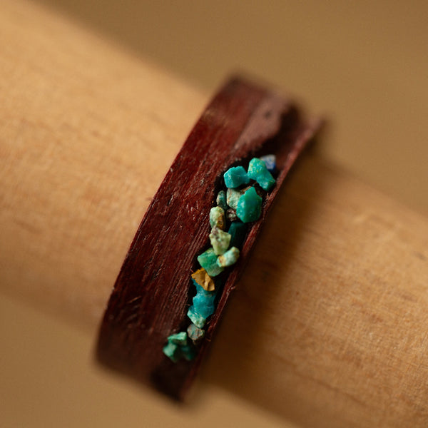 purple heart wood ring with turquoise