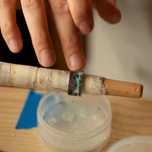 black wood ring with turquoise