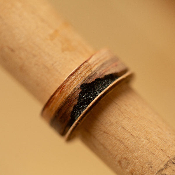 zebra wood ring with black stone