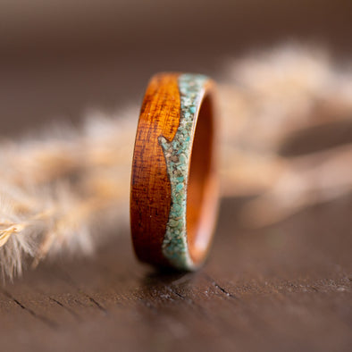 Turquoise Engagement Wood Ring - Koa Wood Turquoise Ring Online