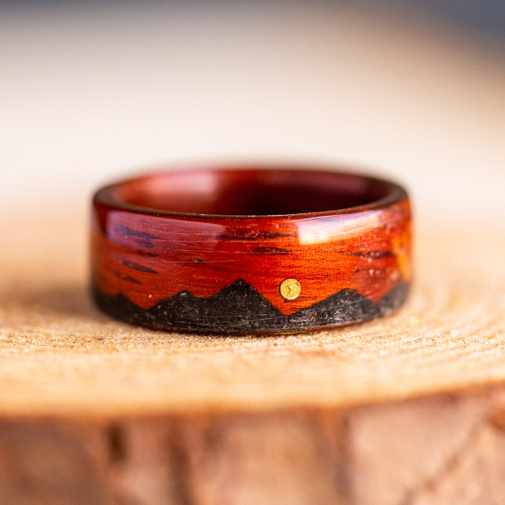 Padauk wood ring with tourmaline stone