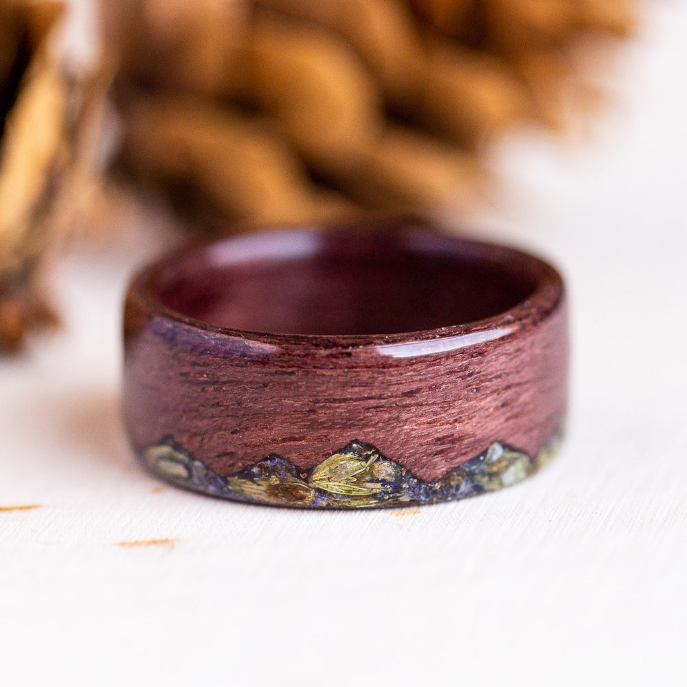 Purple heart wooden ring with lavender