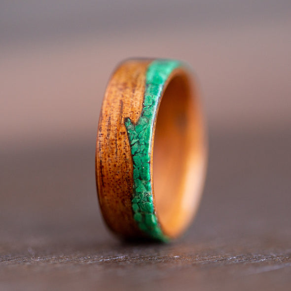 wooden ring with malachite wave