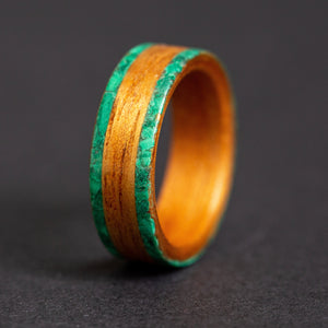 Hawaiian Koa Wood Ring with Double Malachite Inlay