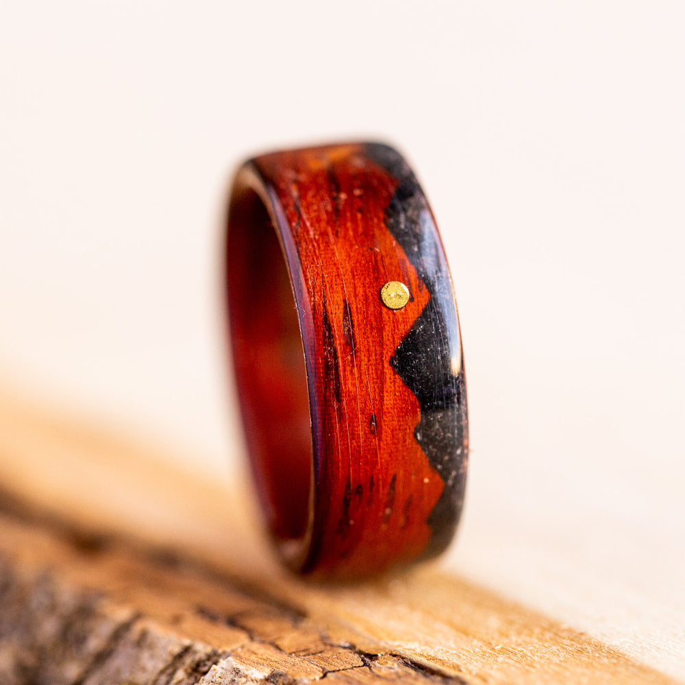 Padauk wood ring with tourmaline stone