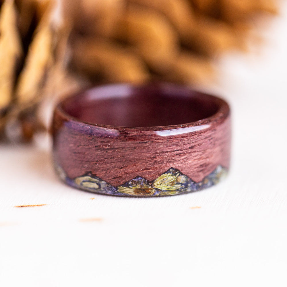 Purple heart wooden ring with lavender
